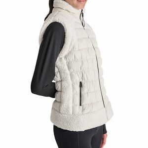 DKNY HORIZONTAL CHANNEL QUILTED MOCK NECK PUFFER VEST W/ SHERPA